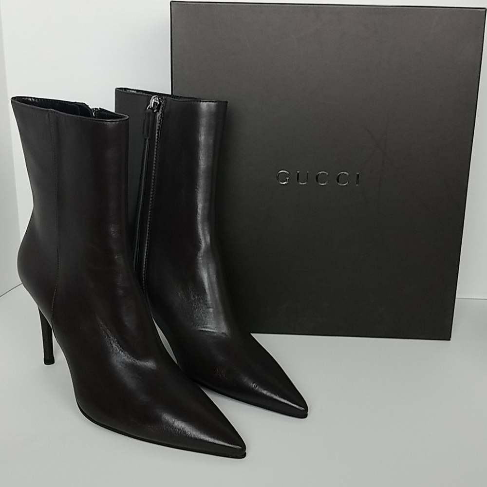 Gucci Stivaletto Pelle Calf Bootie Drk Brown Sz 8